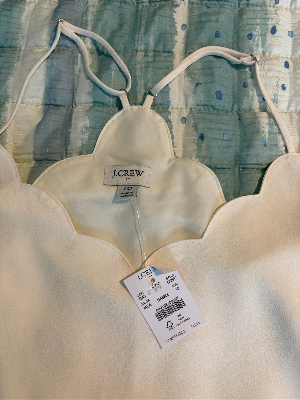 NWT: J. Crew Cream Scalloped Silk-Blend Cami - Picture 3 of 7